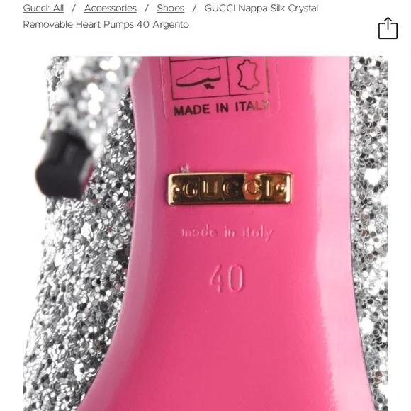 Gucci Argento silver glitter pumps with removable heart crystal detail - Picture 4 of 12
